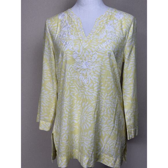 Tantrums Boho Crochet V- Neck Top Blouse Yellow Floral Women’s Size Small - Picture 1 of 16